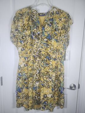 Apt. 9 Yellow Multicolor Monet Abstract Print Drawstring Waist Dress S XXL NWT
